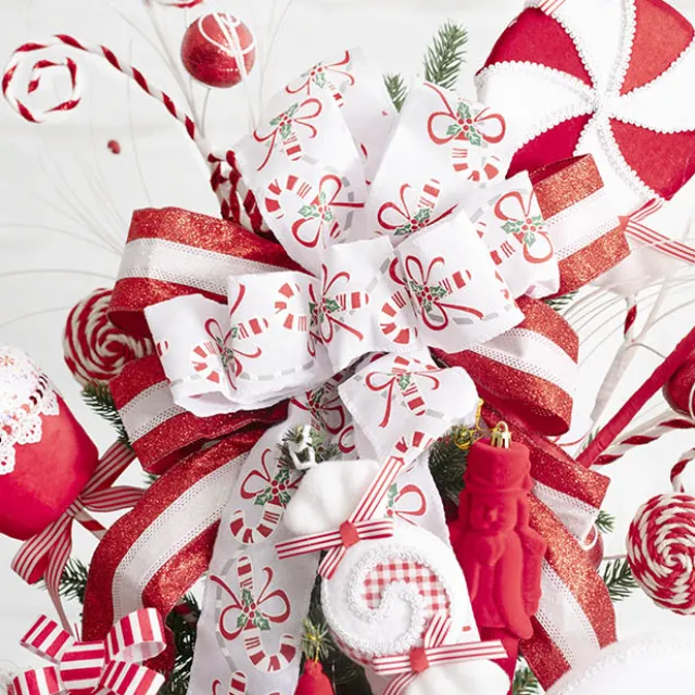 Pre-Made Bow Luxury Tree Topper Red & White (33Wx113Lcm)