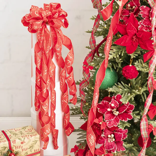 Pre-Made Bow Luxury Tree Topper Red & Gold (33Wx113Lcm)