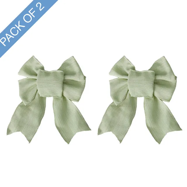 Pre-Made Bow Rusitc Linen 4 Loops Sage Green Pk2 (15x21cm)