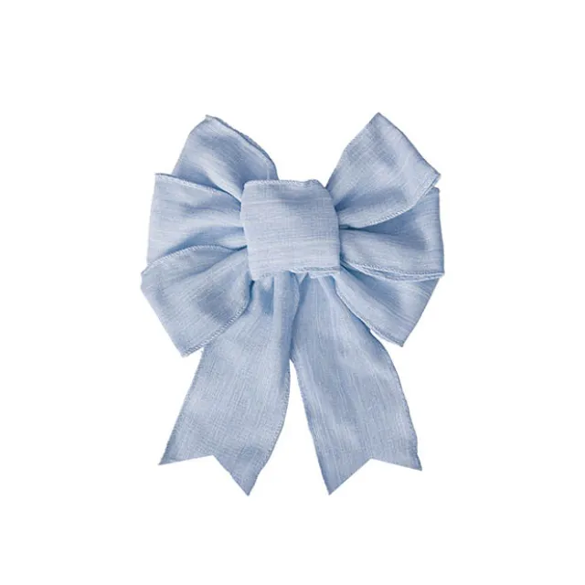Pre-Made Bow Rustic Linen 6 Loops Cornflower Blue (20x26cm)