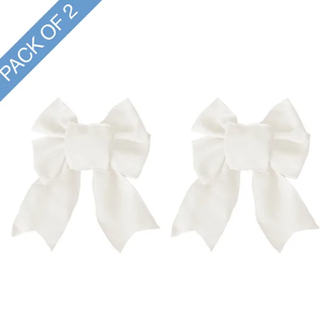 Pre-Made Bow Rustic Linen 4 Loops Snowy White Pk2 (15x21cm)