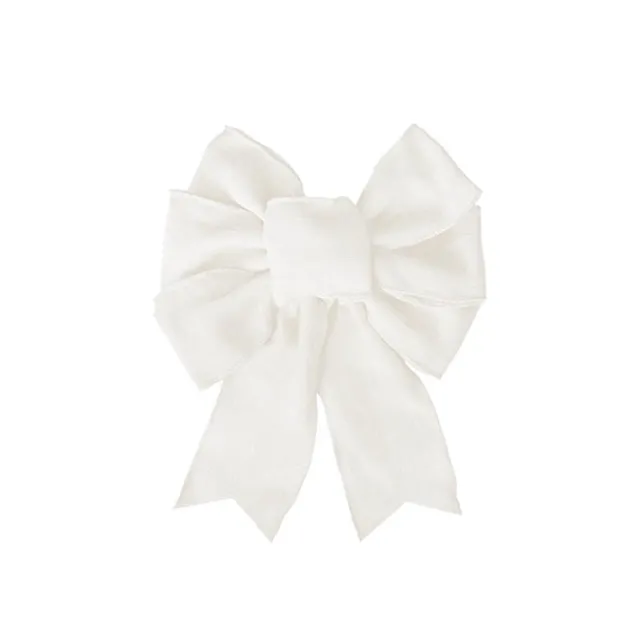 Pre-Made Bow Rustic Linen 6 Loops Snowy White (20x26cm)