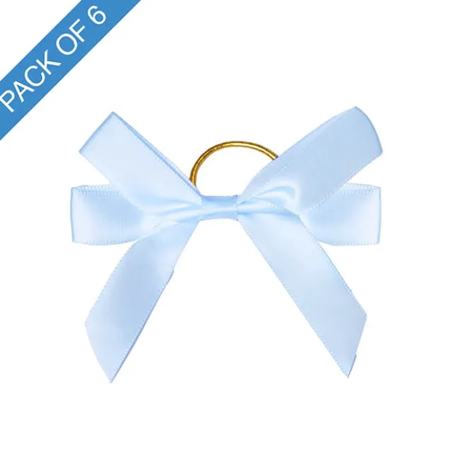 Pre-Made Bow Satin 15mm & Elastic Loop Pk6 Baby Blue(10*8cm)