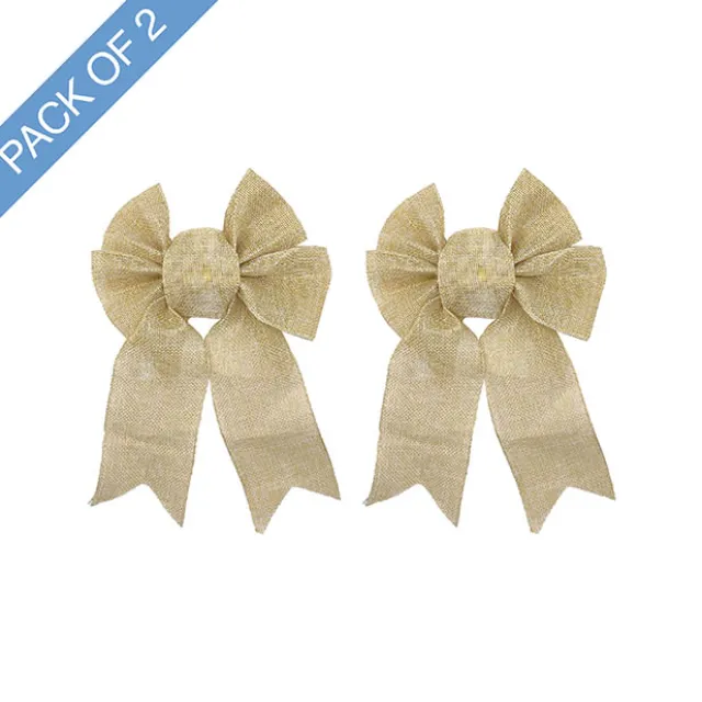 Pre-Made Ribbon Bow Linen 4 Loops Pack 2 Natural (15Wx21Lcm)