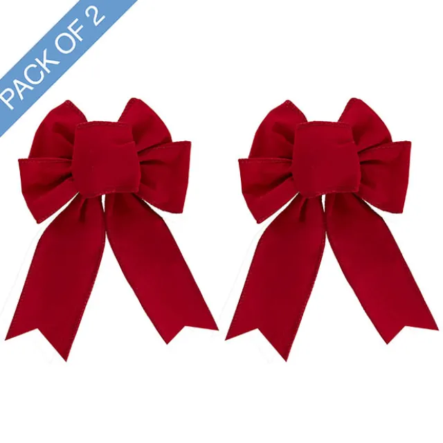 Pre-Made Ribbon Bow Velvet 4 Loops Pack 2 Red (15Wx21Lcm)
