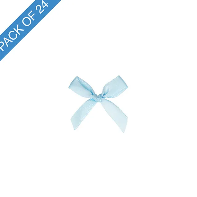 Pre-Made Ribbon Bow 10mm Satin Baby Blue Pack 24 (3.5cm)