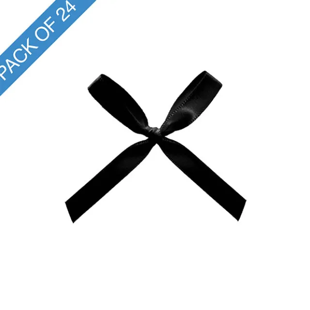 Pre-Made Ribbon Bow Double Face Satin Black Pk24(10mmx6.5cm)