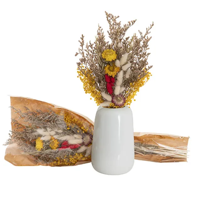 Preserved Dried Mixed Flower Arrangement Yellow (55cmH)