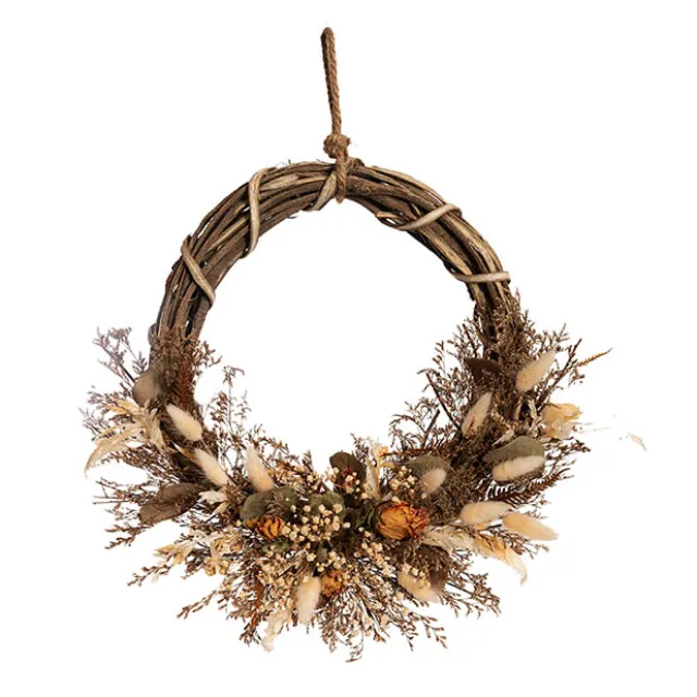 Preserved Dried Mixed Field Flower Wreath Beige (40cmD)