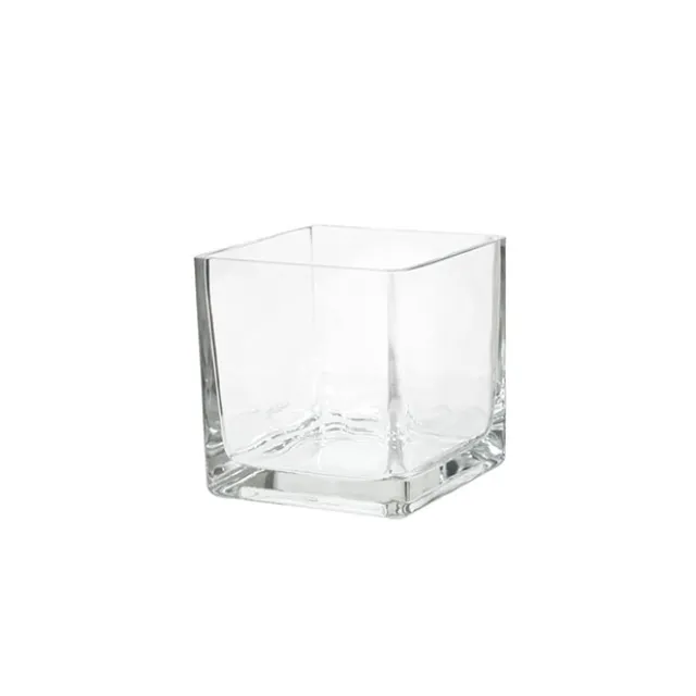 Pressed Glass Cube Vase Clear (10x10x10cmH)