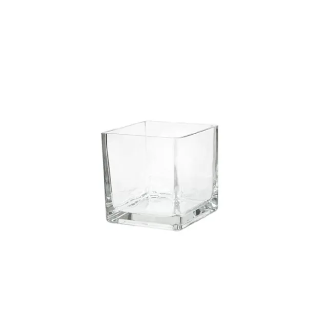 Pressed Glass Cube Mini Vase Clear (6x6x6cmH)