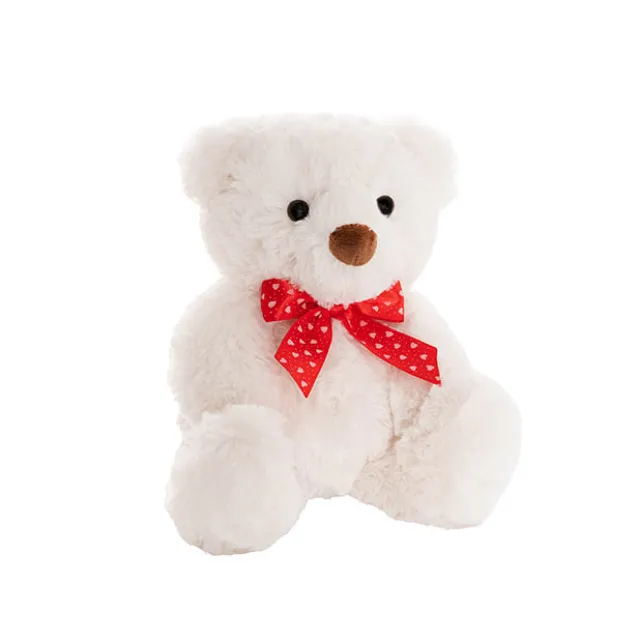 Teddy Bear Pebbles w Heart Bow Plush Soft Toy White (20cmST)
