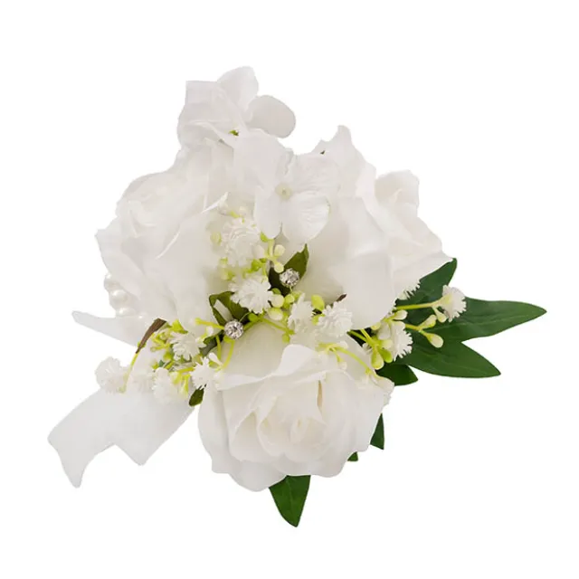 Real Touch Rose Corsage Bracelet in Box White (12cmH)