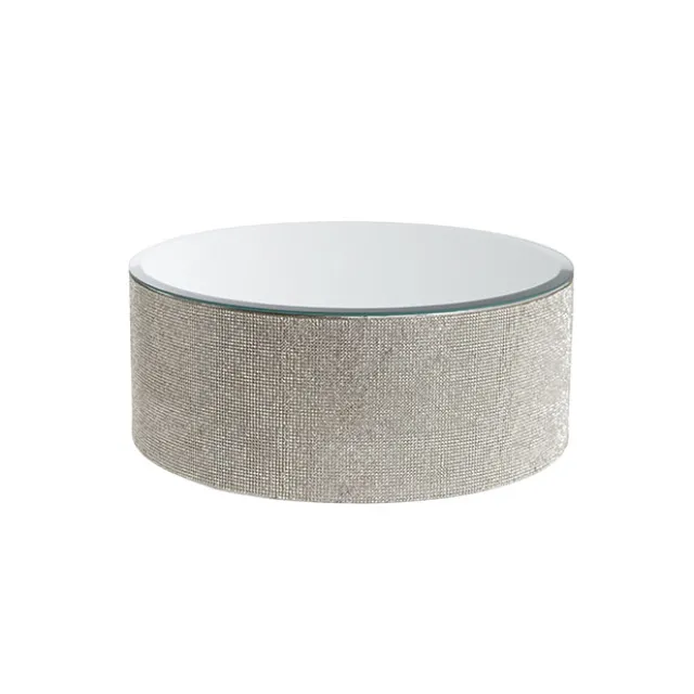 Mirror Diamond Round Platform Riser Silver (30cmDx12cmH)