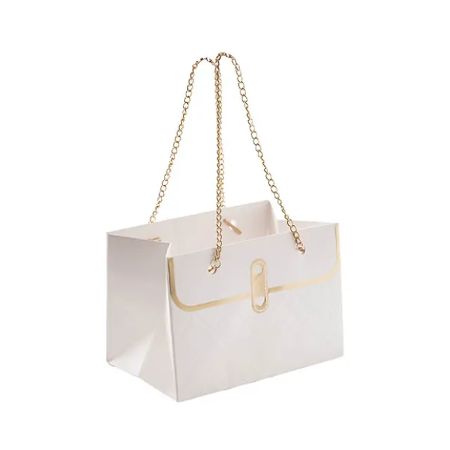 Flower Carry Hand Bag Boujee White Pack 5 (15x10x10.5cmH)