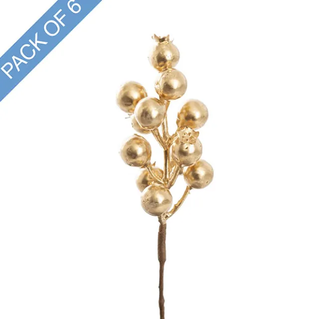 Christmas Berry Pick Pack 6 Gold (20cmH)