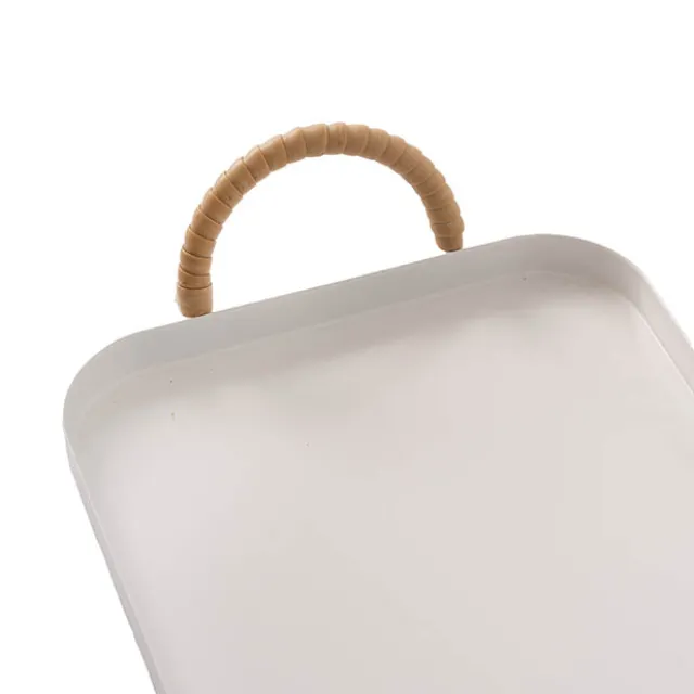 Rectangle Tray w Handle Metal Set 2 White (32cmL & 43cmL)