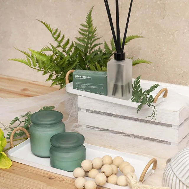 Rectangle Tray w Handle Metal Set 2 White (32cmL & 43cmL)