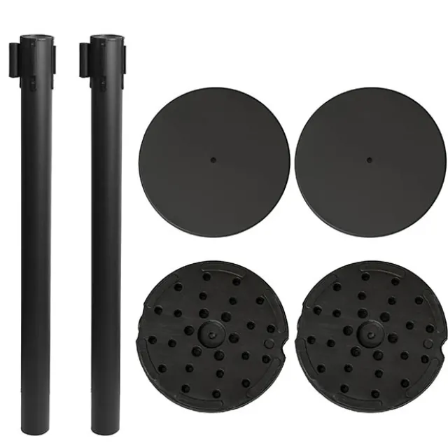 Retractable Barrier Post Bollard Set 2 Black (32cmDx92cmH)