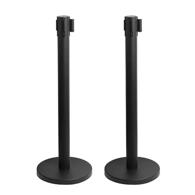 Retractable Barrier Post Bollard Set 2 Black (32cmDx92cmH)