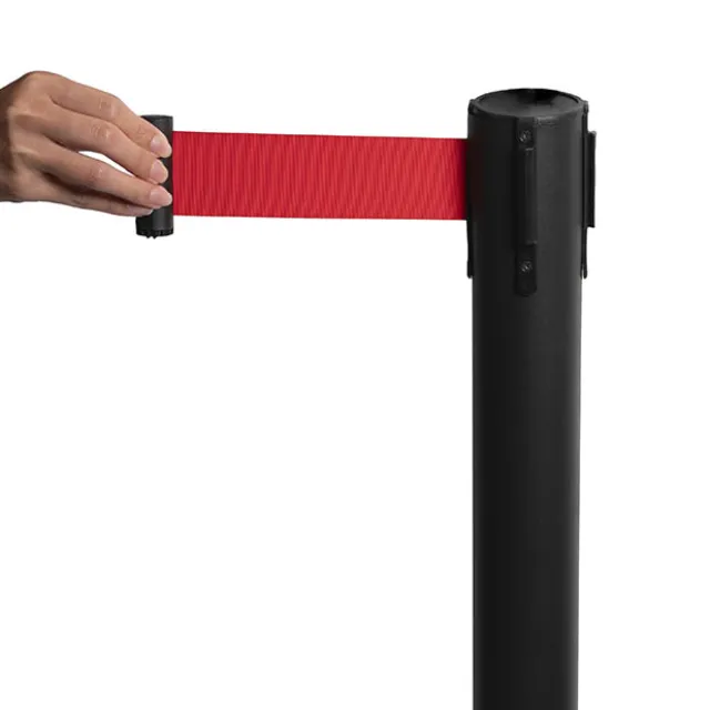 Retractable Barrier Post Bollard Set 2 Black (32cmDx92cmH)