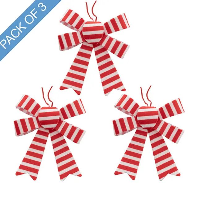 Pre-Made Bow Velvet Stripe Top Pack 3 Red White (9*12cm)