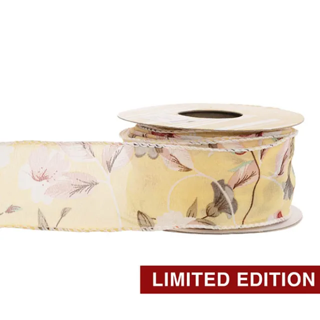 Ribbon Chiffon Fabulous Florals Sewn Edge Lemon (50mmx10m)