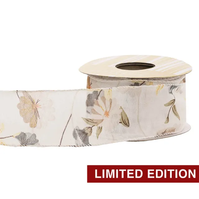 Ribbon Chiffon Fabulous Florals Sewn Edge White (50mmx10m)
