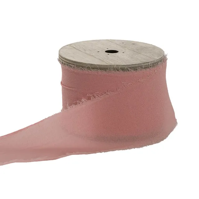 Ribbon Chiffon Frayed Edge Wood Spool Aged Rose (48mmx20m)