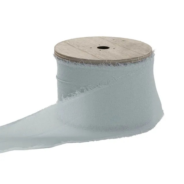 Ribbon Chiffon Frayed Edge Wood Spool Whispy Blue (48mmx20m)