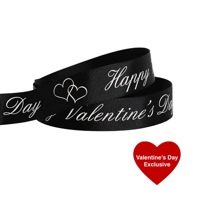 Ribbon Grosgrain Happy Valentine's Day Black (25mmx25m)