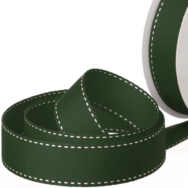 Ribbon Grosgrain Saddle Stitch Dark Green (25mmx20m)