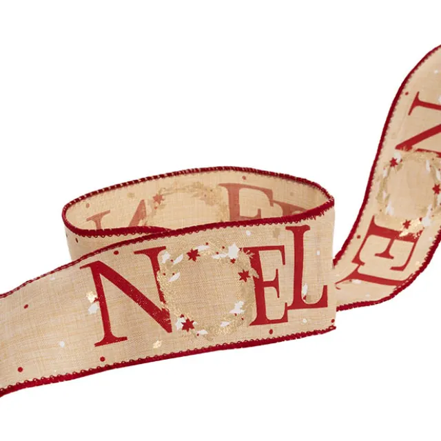 Ribbon Linen Wire Edge NOEL Natural (60mmx20m)