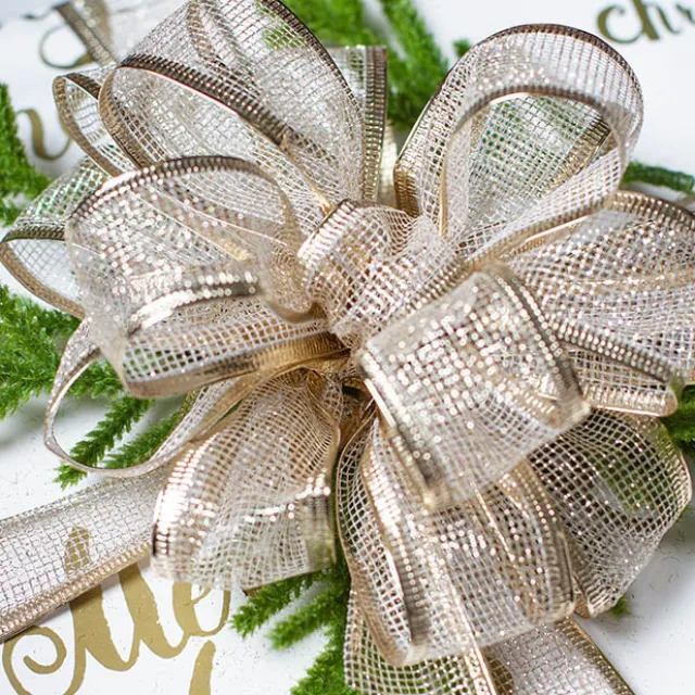 Ribbon Metallic Mesh Champagne Wired Edge (40mmx10m)