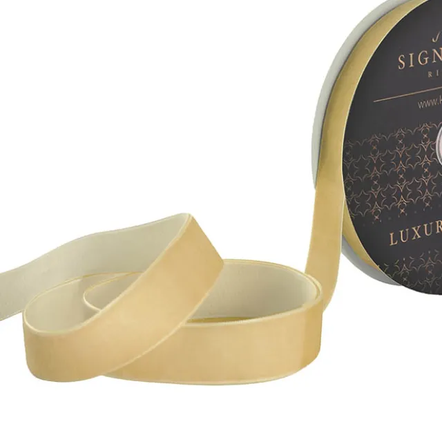 Ribbon Premium Plush Velvet Woven Edge Natural (25mmx20m)