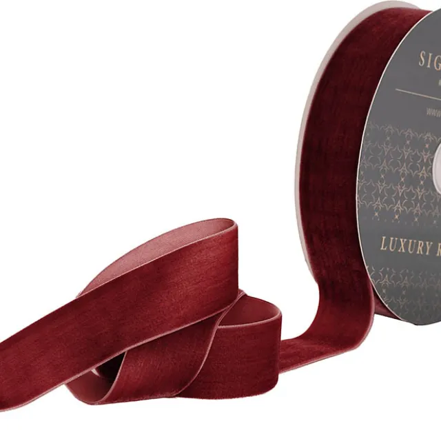 Ribbon Premium Plush Velvet Woven Edge Dark Red (38mmx20m)