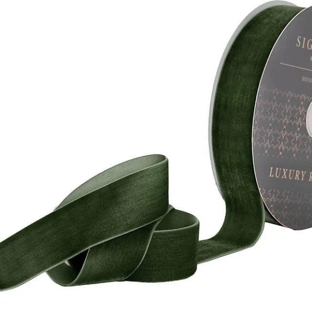 Ribbon Premium Plush Velvet Woven Edge Moss (38mmx20m)