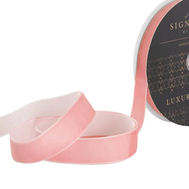 Ribbon Premium Plush Velvet Woven Edge Baby Pink (25mmx20m)