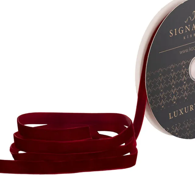 Ribbon Premium Plush Velvet Woven Edge Dark Red (15mmx20m)