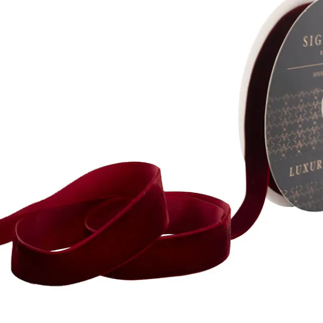 Ribbon Premium Plush Velvet Woven Edge Dark Red (25mmx20m)