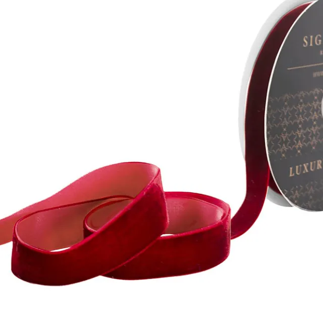 Ribbon Premium Plush Velvet Woven Edge Red (25mmx20m)