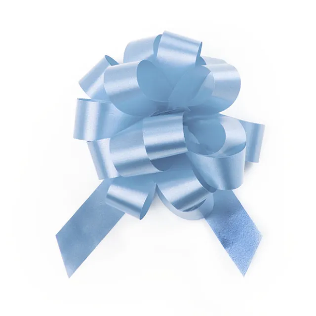 Ribbon Pull Bow Pom Pom Baby Blue (18mmx8.75cmD) Pack 5
