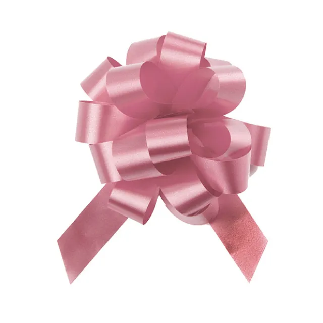 Ribbon Pull Bow Pom Pom Baby Pink (18mmx8.75cmD) Pack 5