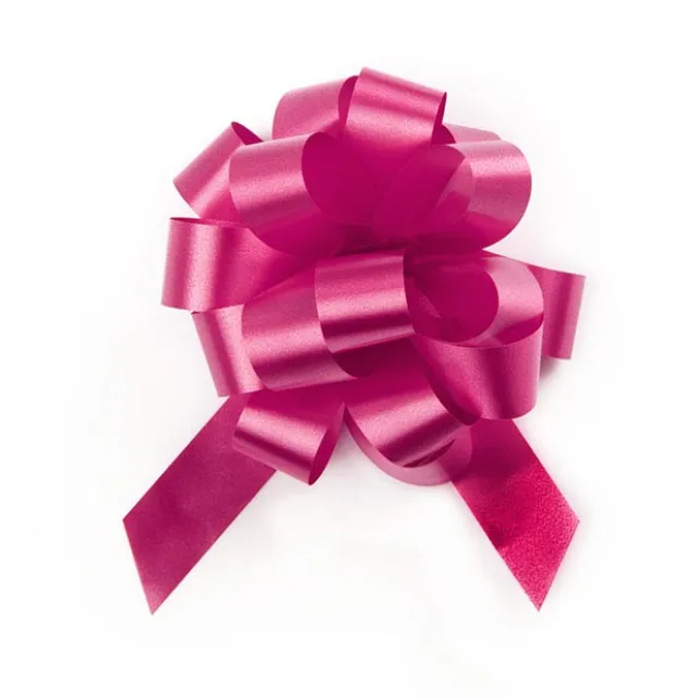 Ribbon Pull Bow Pom Pom Hot Pink (18mmx8.75cmD) Pack 5