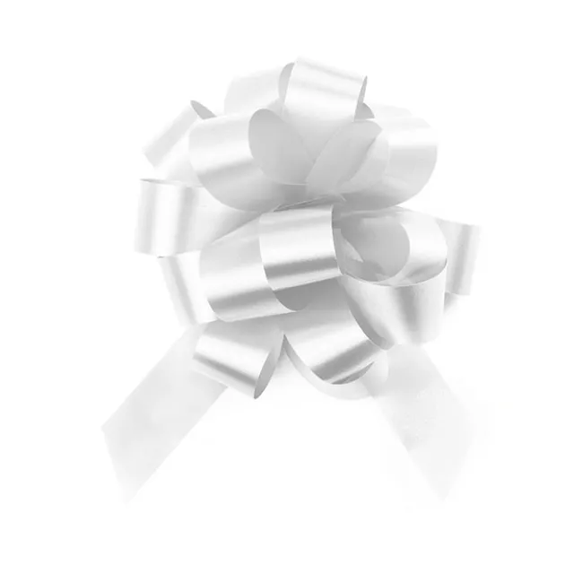 Ribbon Pull Bow Pom Pom White (18mmx8.75cmD) Pack 5