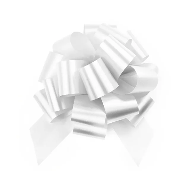 Ribbon Pull Bow Pom Pom White (32mmx12.5cm) Pack 5