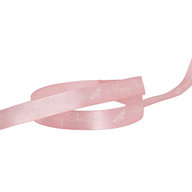 Ribbon Satin Merry Christmas Mistletoe White Pink (15mmx20m)