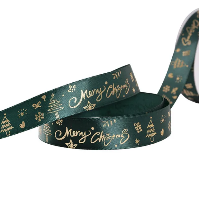 Ribbon Satin Merry Christmas Decorations Green (25mmx20m)