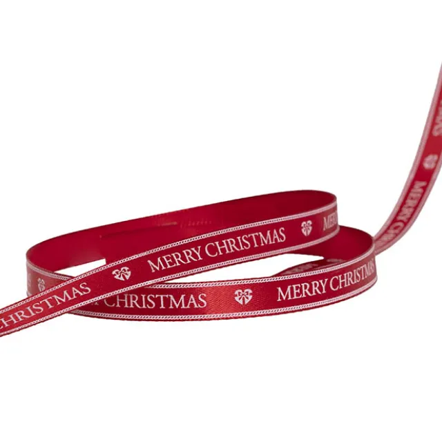 Ribbon Satin Merry Christmas Stripe White Red (10mmx20m)