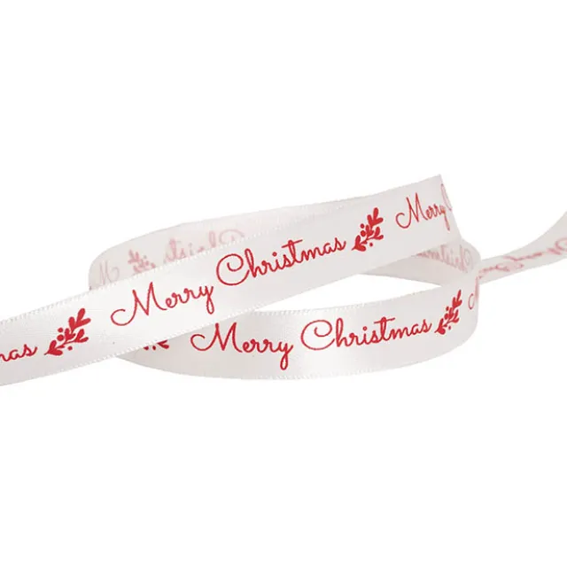 Ribbon Satin Merry Christmas Mistletoe Red White (15mmx20m)